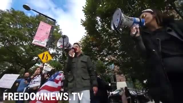 Protest against Vaccine Mandates happening now outside of Jet Blue Headquarters in NYC.