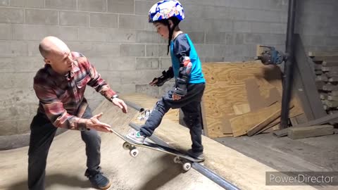 Carl learning to skateboard at SkateNaked