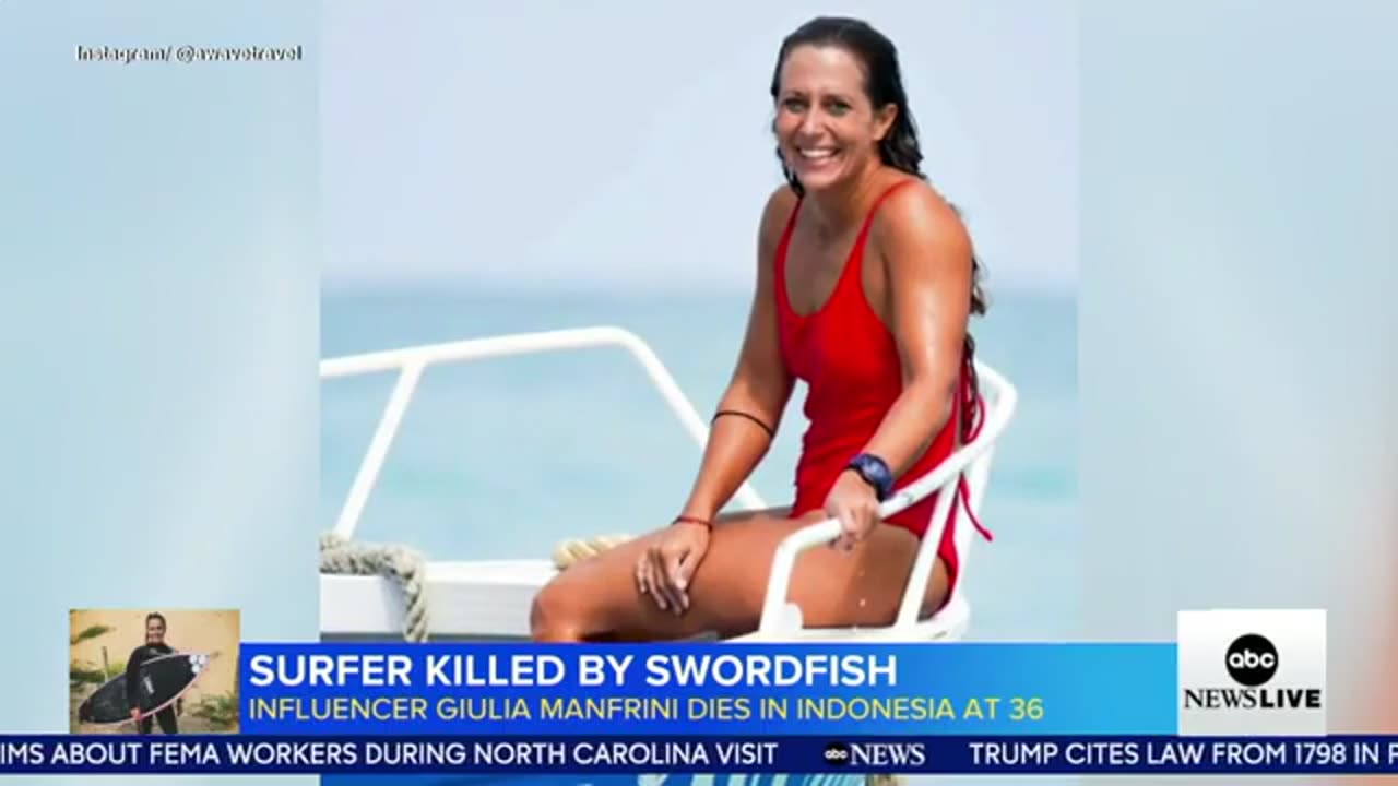 Italian surfer killed in 'freak accident' after being impaled by swordfish off coast of Indonesia