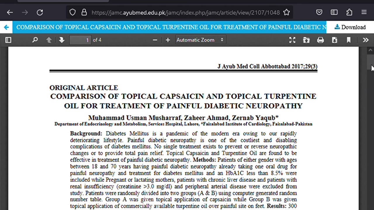 Treatment of Painful Diabetic Neuropathy with Topical Turpentine Oil