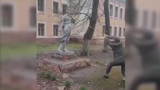 THE MONUMENT TO THE SOVIET HEROINE ZOYA KOSMODEMYANSKAYA LOCATED IN SCHOOLYARD NO. 10 IN CHERNIHIV WAS DEMOLISHED