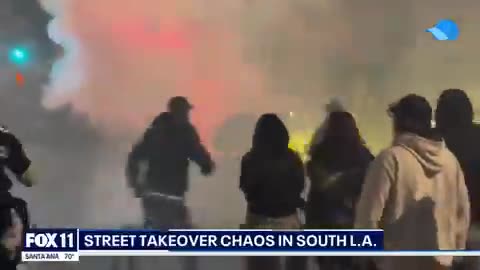 A minimum of three vehicles were wrecked during the overnight street takeover in South LA