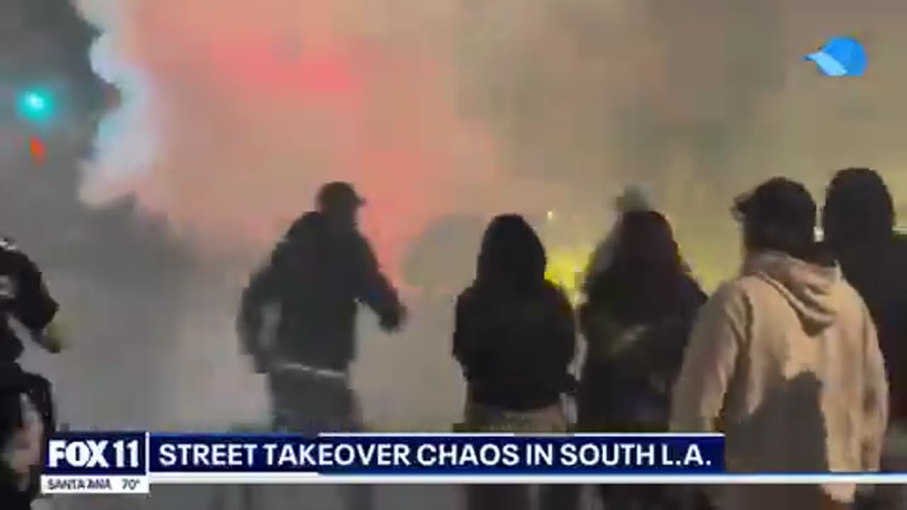 A minimum of three vehicles were wrecked during the overnight street takeover in South LA