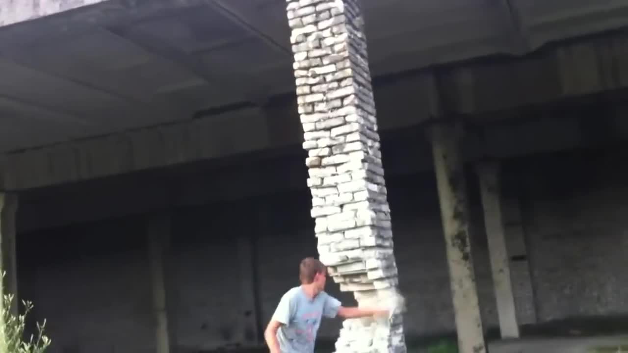 Guy Collapses Building- "Russian Jenga"