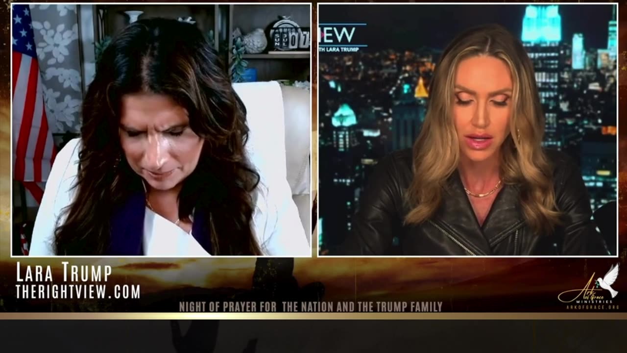 Amanda Praying with Eric and Lara Trump