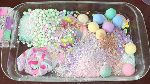 Mixing”Unicorn" Eyeshadow and Makeup,parts,glitter Into Slime!Satisfying Slime Video!★ASMR★