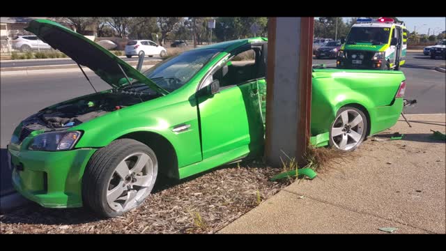 Australian Driver Loses Control and Crashes into Pole