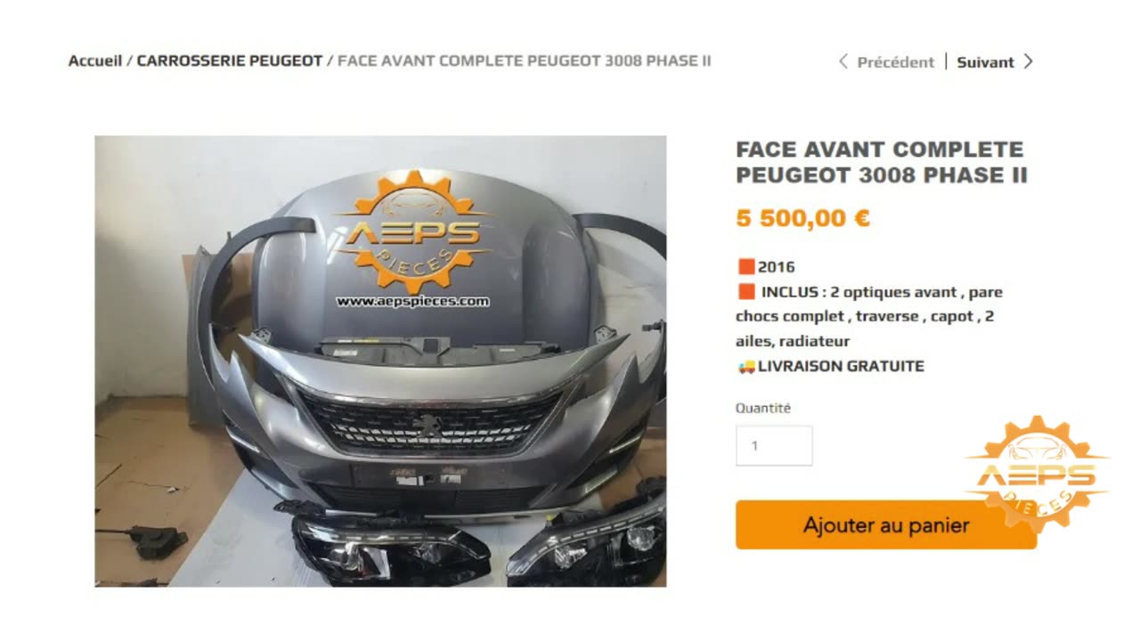 AEPSPIECES.COM - FACE AVANT COMPLETE PEUGEOT 3008 PHASE II