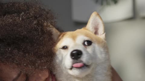 A Woman Embracing her Pet Dog in Bed