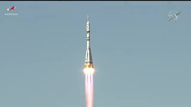 Soyuz MS-19 spaceship takes off from Baikonur, Kazakhstan