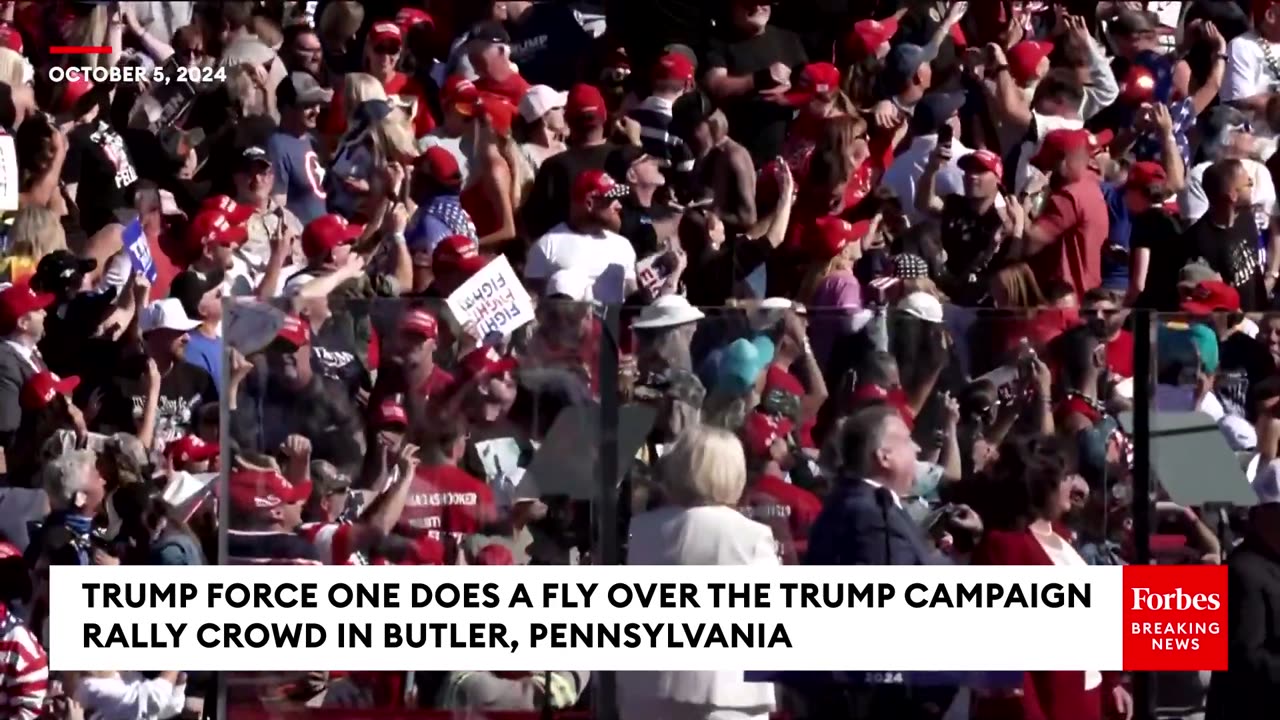 JUST IN- Trump Force One Does A Flyover Above The Rally Crowd In Butler, Pennsylvania