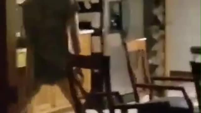 Drunk man gets up from couch drops glasses crawls across floor
