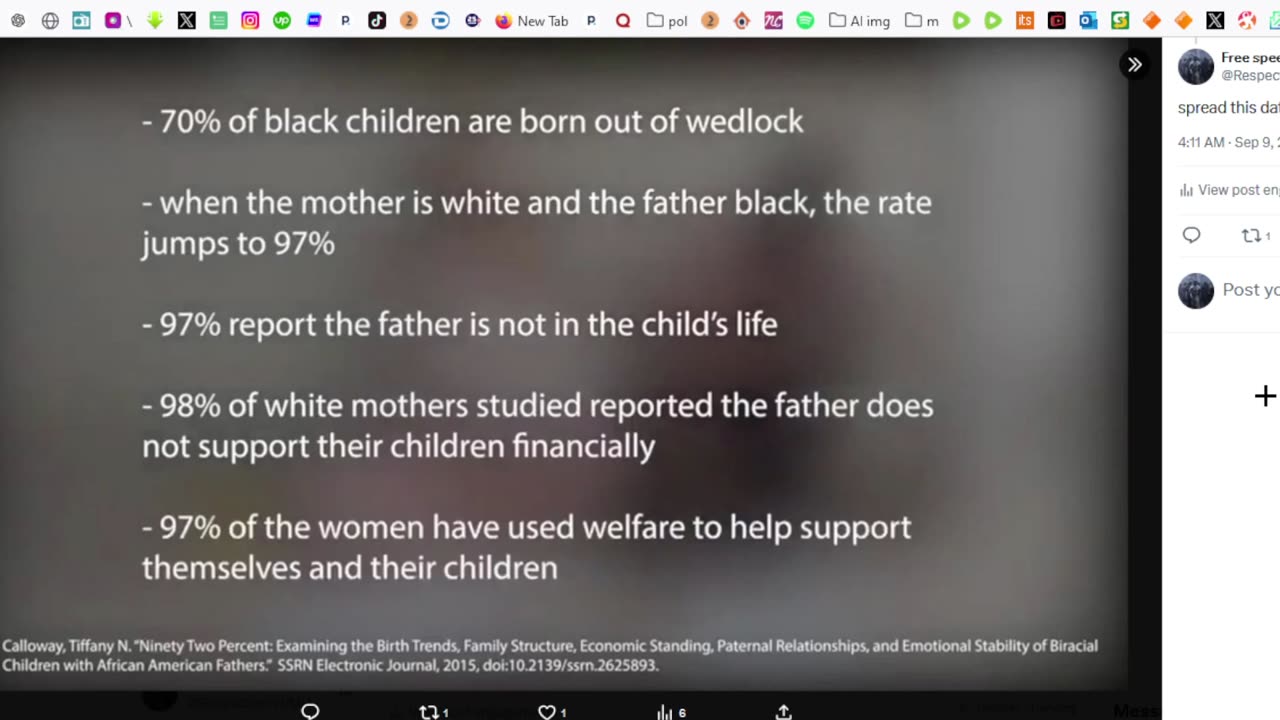 A Black Father + White Mother = 97% chance of father absent