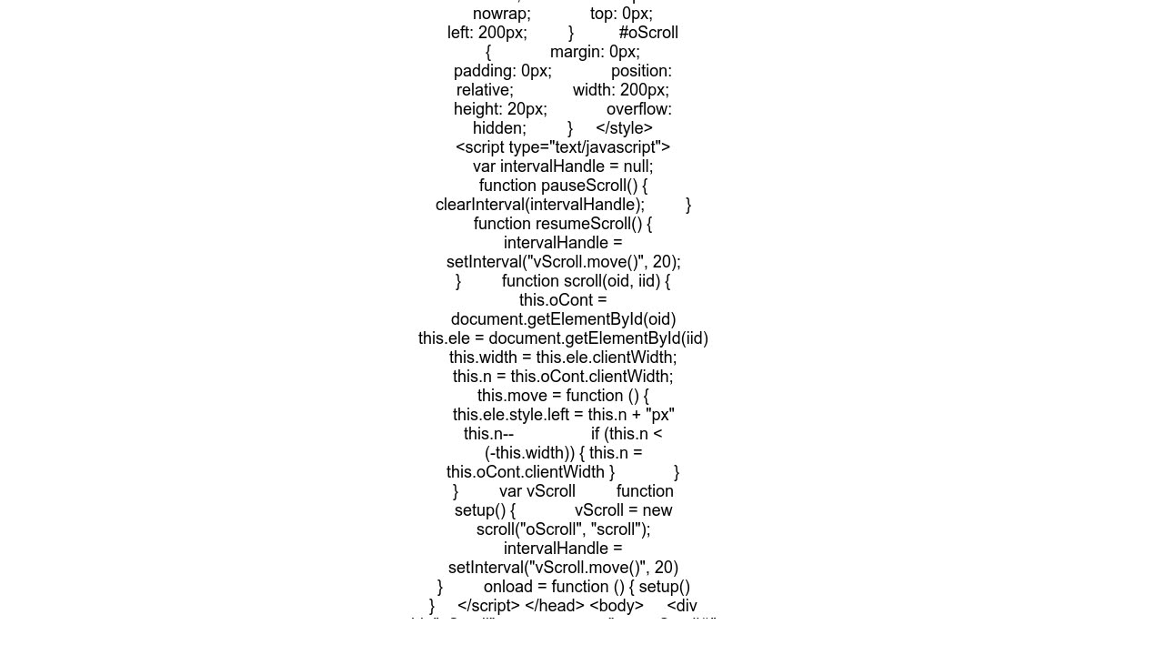 javascript code to stop text scrolling on mouseover and to start text scrolling on mouseout