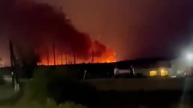 Ammunitions warehouse is burning and detonating in Belgorod region of Russia