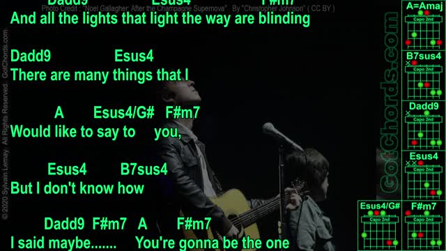 Oasis - Wonderwall - Original Song - Lyrics + Guitar Chords (0004-A021)