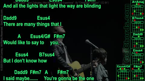 Oasis - Wonderwall - Original Song - Lyrics + Guitar Chords (0004-A021)