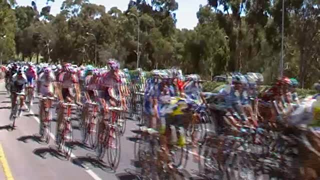 Tour Down Under cyclists speeding past