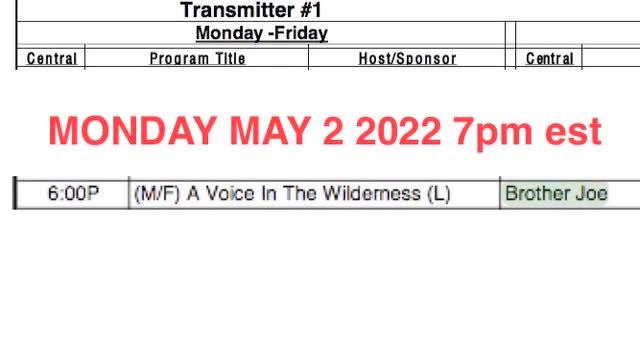 Brother Joe VOICE IN THE WILDERNESS-Monday MAY 2 2022