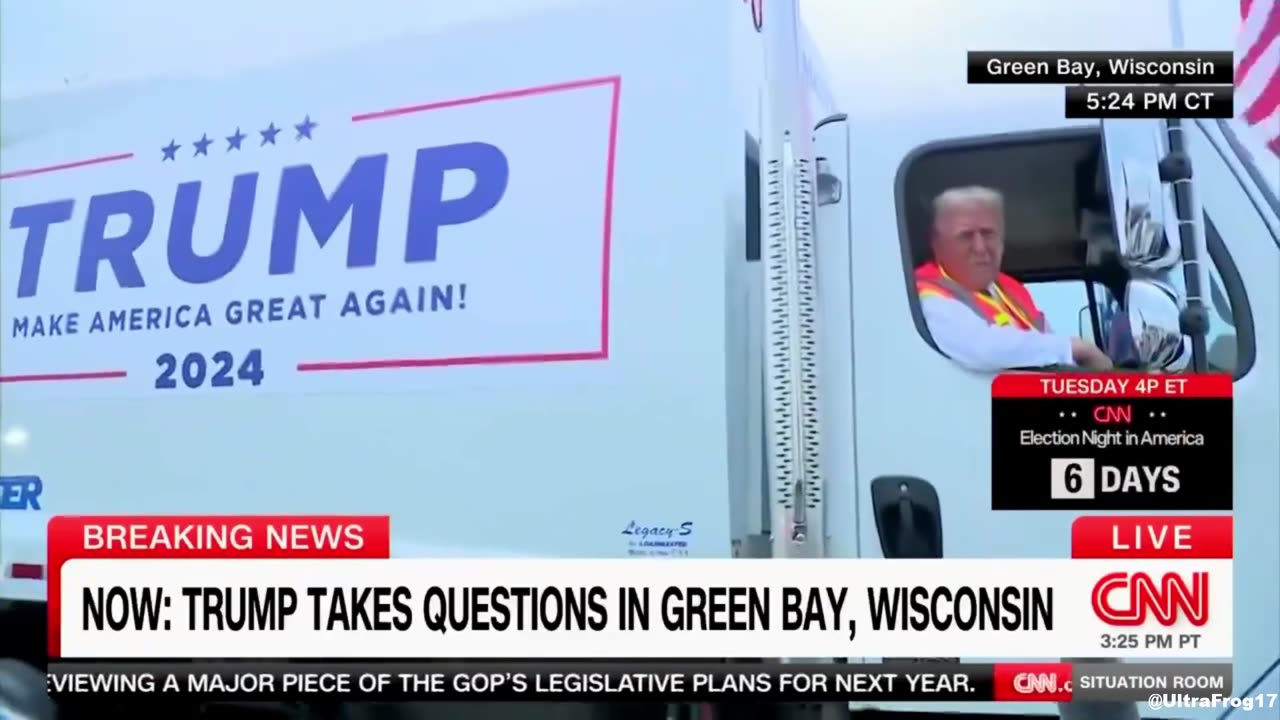 Trump trolling the Democrats, riding a MAGA garbage truck in Wisconsin