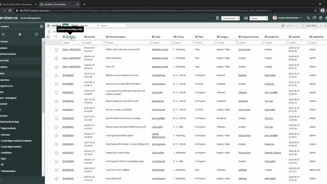 How to sort a ServiceNow list view in ascending or descending order [Paris]