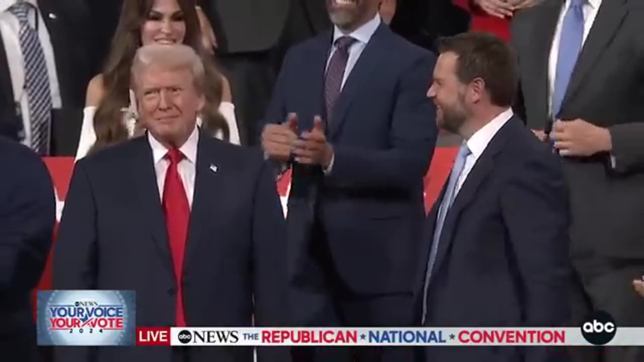 RNC crowd chants 'Fight!' as Donald Trump makes first public appearance since assassination attempt