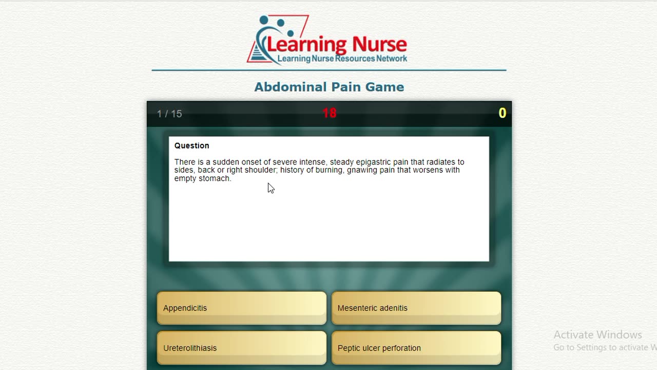 Learn Nursing About Abdominal Pain game Quiz