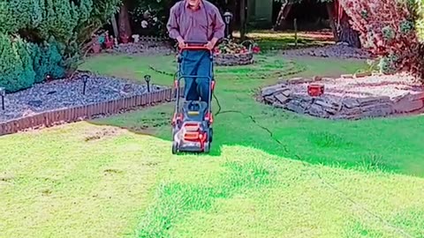 Mr Khan walking and lawn mowing his rear garden to the song Smooth Criminal by Michael Jackson!