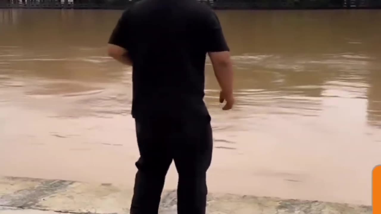 "Epic Fail: Man's Attempt to Kick Cane Ends with Shoe in the River!"