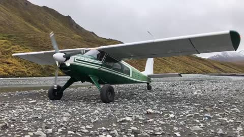 Helio Super Courier Landing on Alaskan Gravel Bar