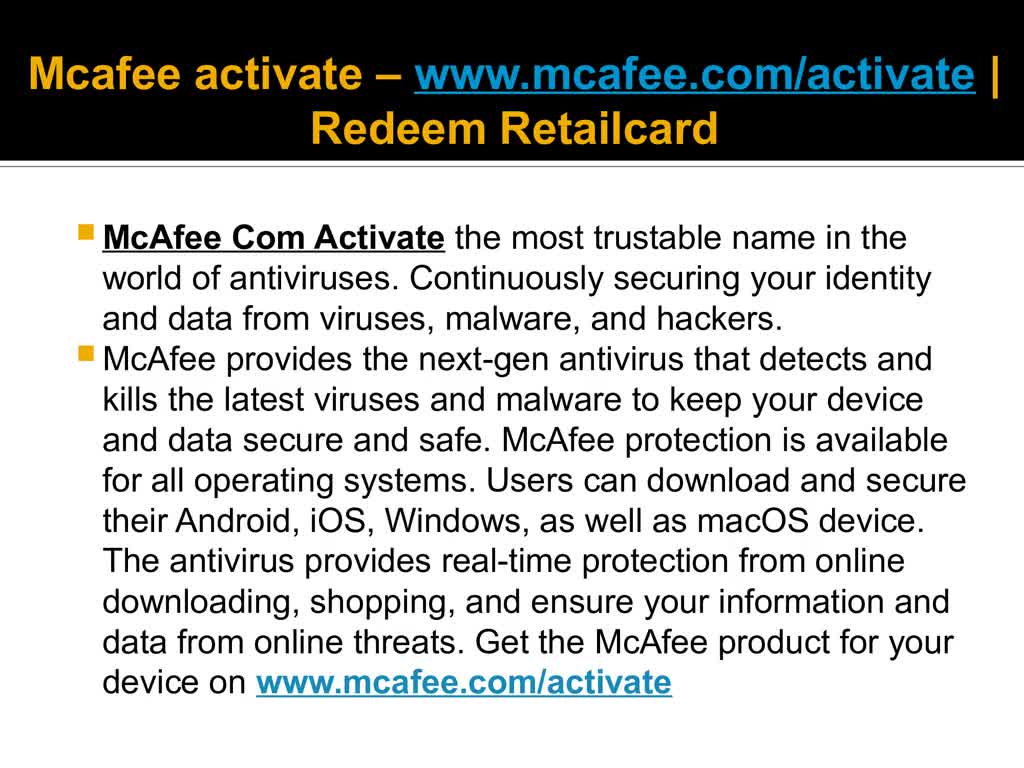 www.mcafee.com/activate | www.mcafee.com/activate Total Protection