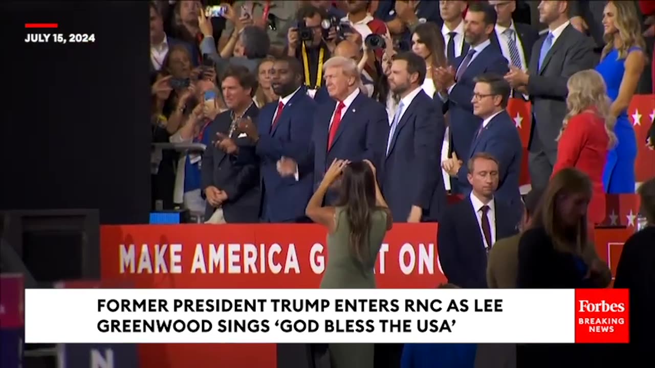 Trump Arrives As Lee Greenwood Sings 'God Bless The USA