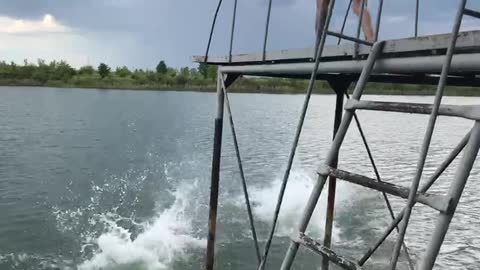 fighters are engaged in water parkour at sea