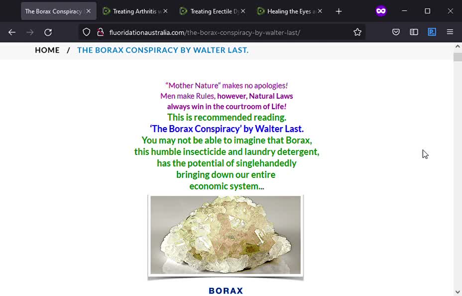 The Best Single Source of Information about Sodium Borate: 'The Borax Conspiracy' by Walter Last