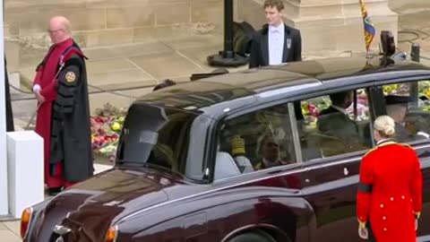 King Charles III and Queen Camilla leave St George’s Chapel.