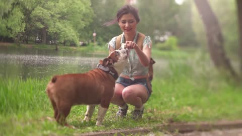 Dog and girl lovely moment