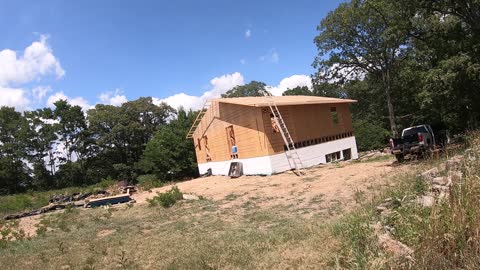 House build, Plywood on the Gables and Half the Roof