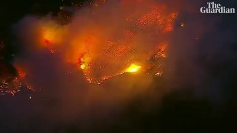 Aerial footage shows California fire continues to burn