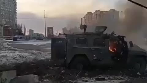 Armored Vehicle Destroyed and left ablaze in Ukraine