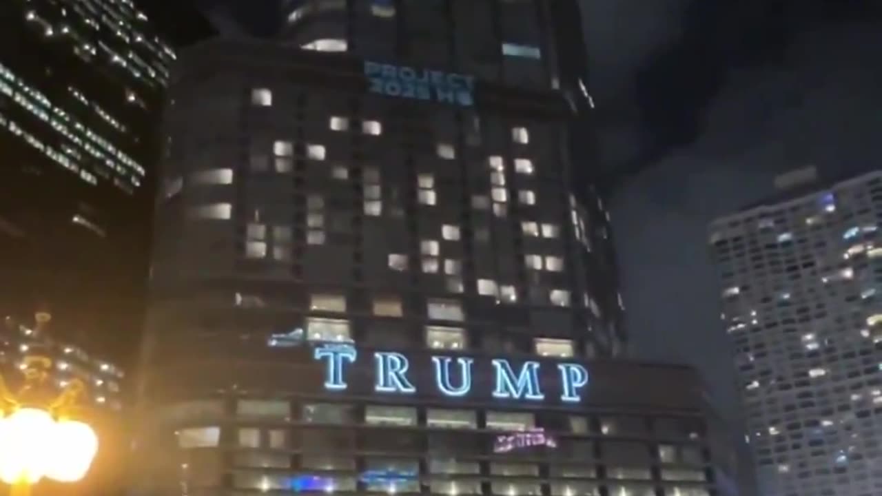 Democrats Project 2025 HQ onto Trump Tower ahead of the DNC in Chicago
