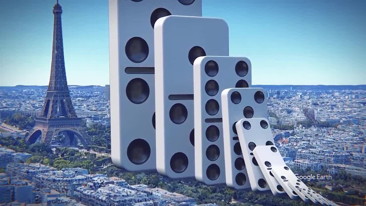 Domino Effect V10 The largest domino simulation on Real Footage