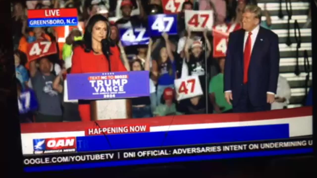 🦅 OANN Tulsi Gabbord speaks in Greensboro NC President trump rally Tuesday 08:41 pm