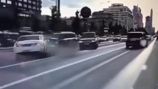 Instant karma for impatient road pirate.