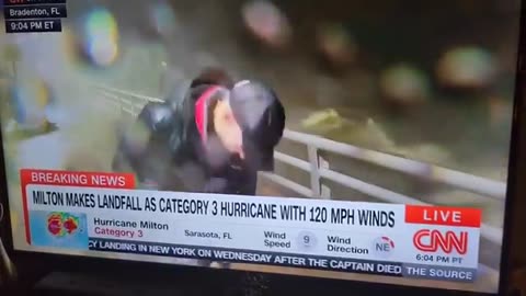 CNN's Anderson Cooper Hit By Flying Debris During Florida Storm on LIVE TV