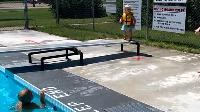 Brave Little Girl Practices Her Dives