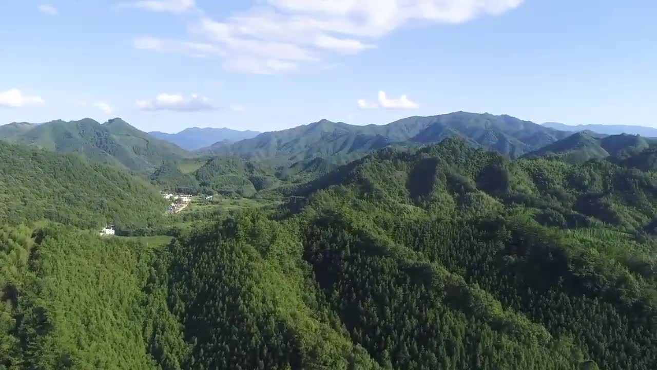 Aerial view of mountain forest village in high definition