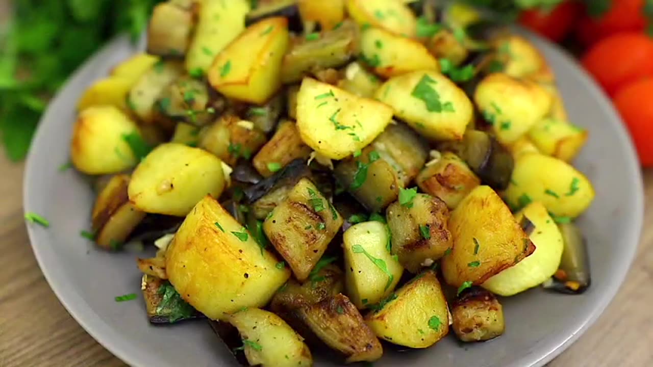 Potatoes with eggplant in a pan. A simple and delicious dinner!