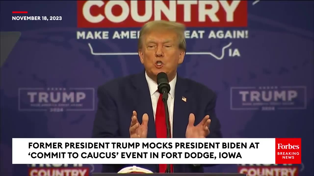 MOMENTS AGO- Trump Does Impression Of Biden Having Trouble Getting Off Stage During Iowa Speech