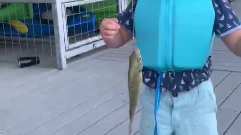 Boy Catches His First Fish on Camera