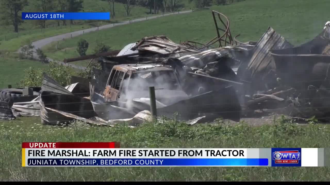 Update: Tractor fire destroys farm building in Bedford County